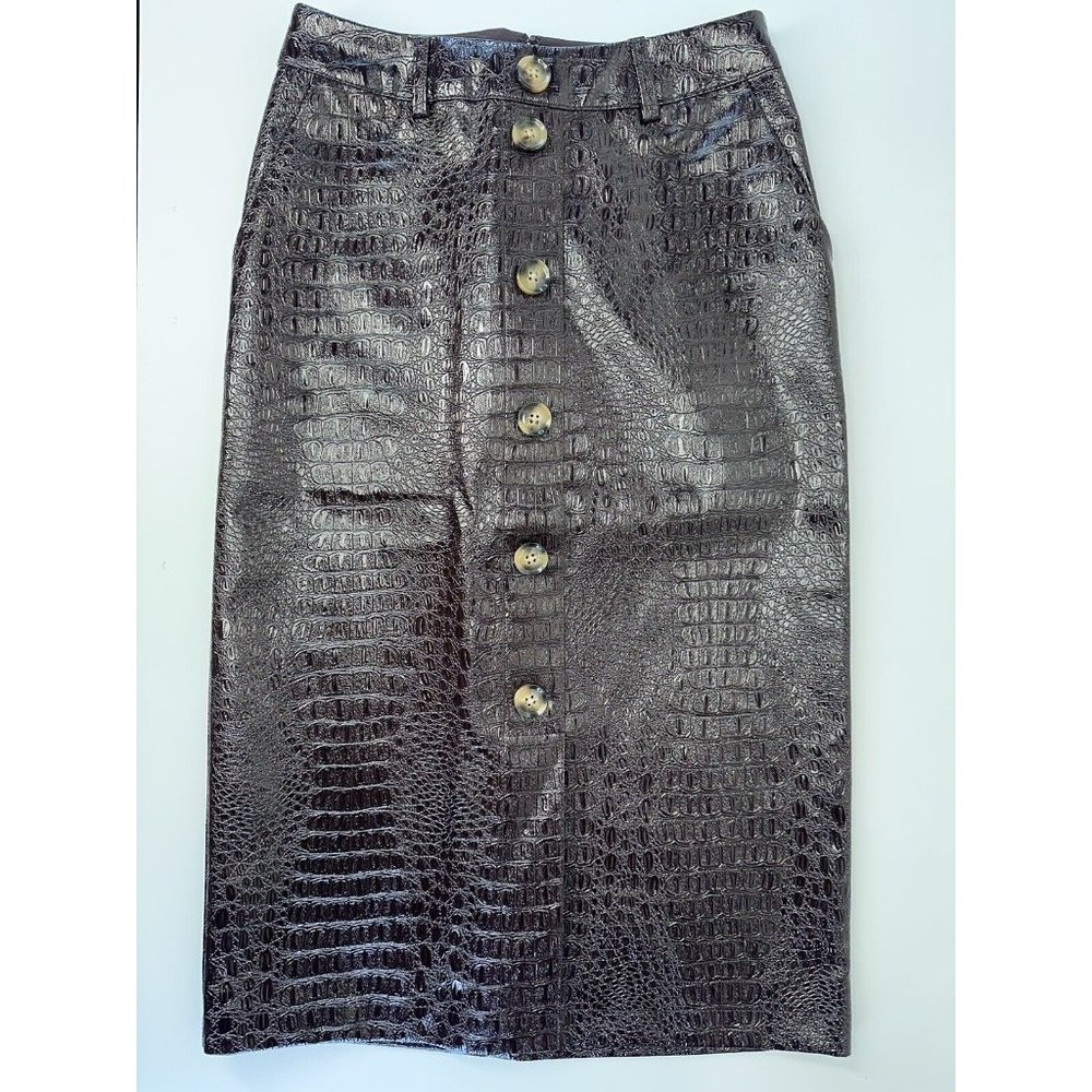 Rachel Comey Sz 0 Brown Crocodile Faux Leather High Waisted Pencil Skirt